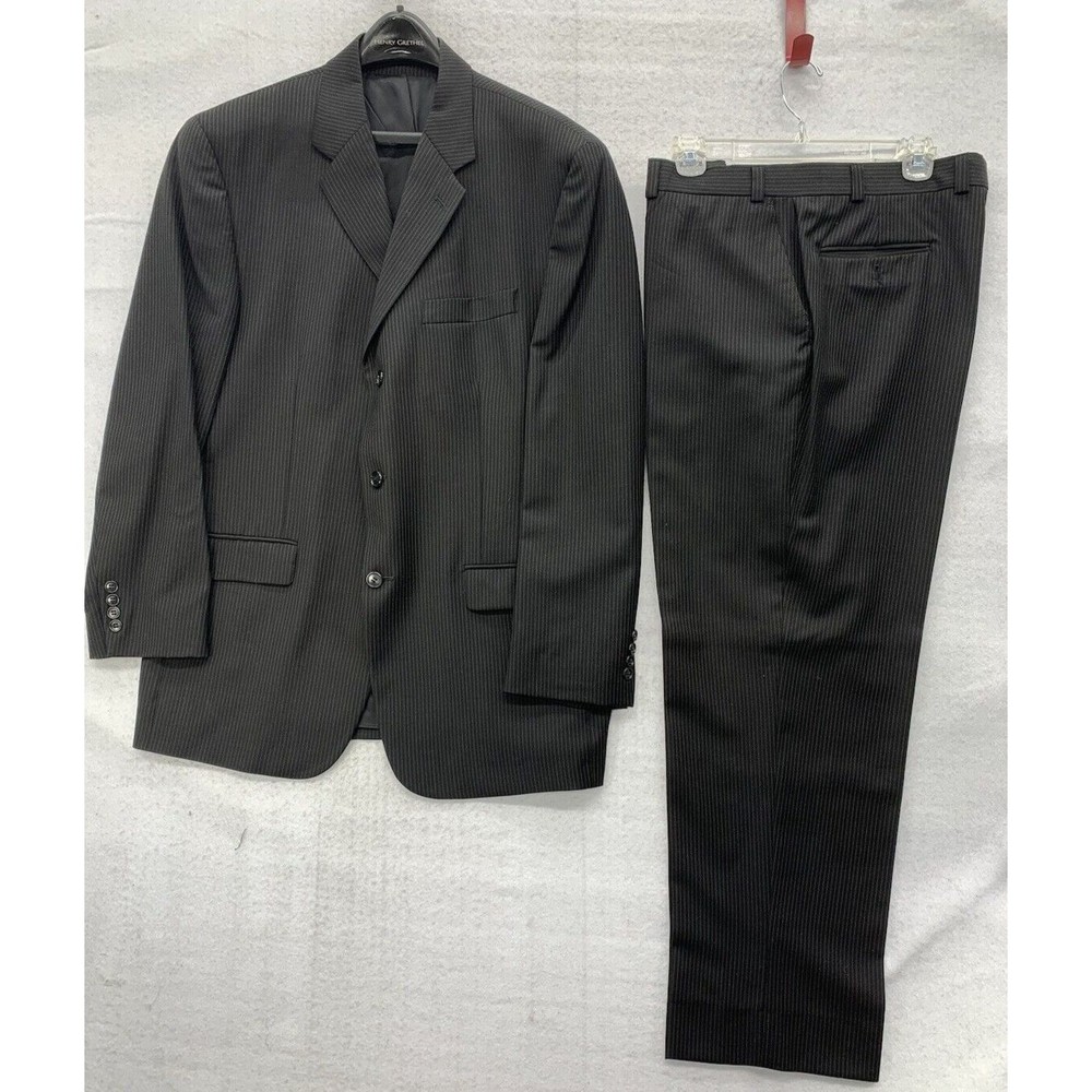 Calvin Klein 2 Piece Suit 42R Pants 38X29 Black Pure Wool Canada Teamster 1998
